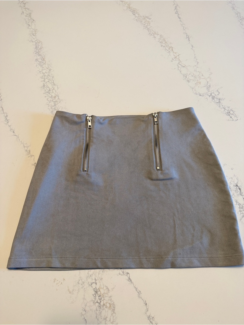 Classic Gray Mini Skirt with Front Zippers so soft faux suede
